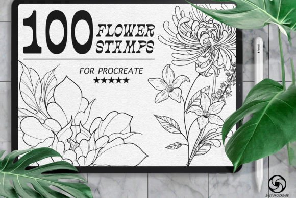 100 Flower Stamps for Procreate: Streamline Your Botanical Art