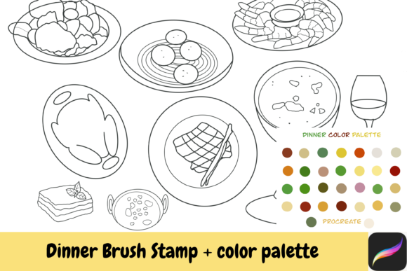 Dinner Procreate Brush Stamps: Hand-Drawn Food Art for iPad