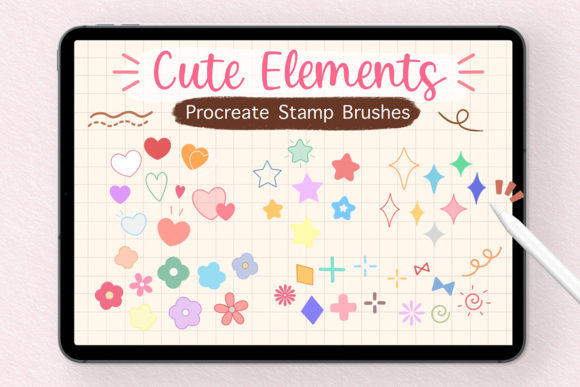 Streamline Your Digital Art: Procreate Stamp Brushes - Cute Elements
